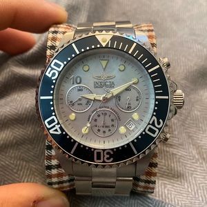 Invicta Pro Diver Mother Of Pearl Dial Navy Bezel Chain Link Band Cronograph